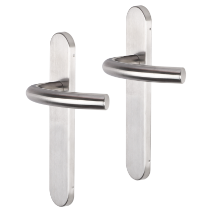 Impresso Preston deurkruk op schild afgerond 225x41x10mm blind RVS geborsteld