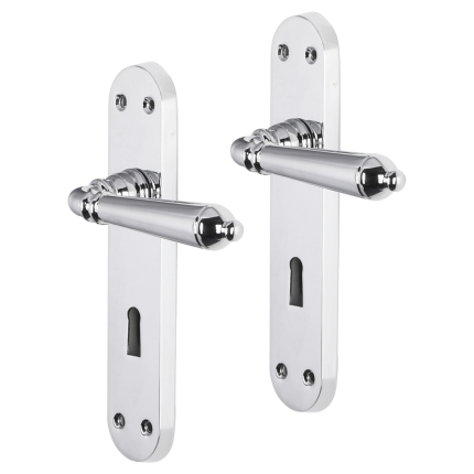 Impresso Queens deurkruk op schild met schroeven afgerond 225x41x10mm BB56 Chroom