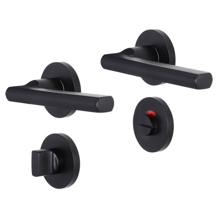 Impresso Redhill deurkruk op rozet 53x9mm Zwart met toiletgarnituur