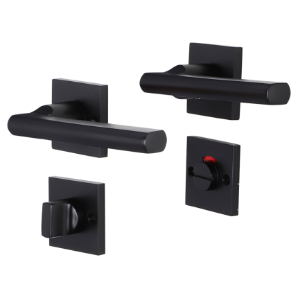 Impresso Redhill deurkruk op rozet met schroeven 53x53x9mm Zwart met toiletgarnituur