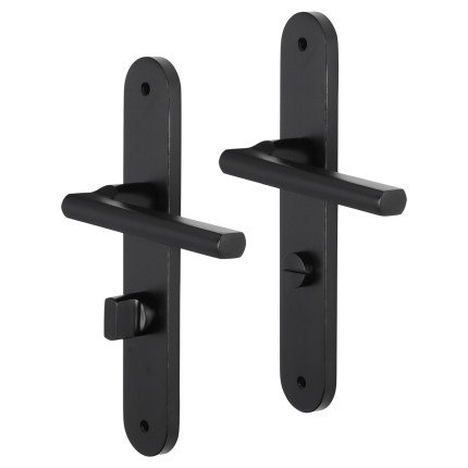 Impresso Redhill deurkruk op schild met schroeven afgerond 225x41x10mm WC63/8 Zwart