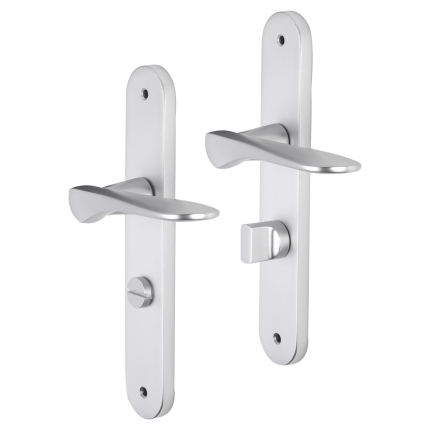 Impresso Watford deurkruk op schild met schroeven afgerond 225x41x10mm WC63/8 Aluminium
