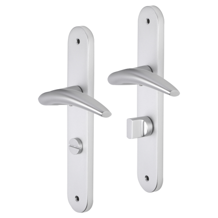 Impresso Windsor deurkruk op schild met schroeven afgerond 225x41x10mm WC63/8 Aluminium