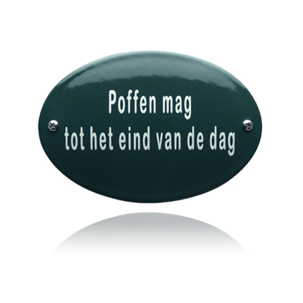 KNH-80 emaille naambordje 'Poffen mag tot het eind'