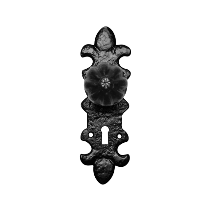 KP1211 knop 50mm op schild 203x63mm BB56 draaibaar smeedijzer