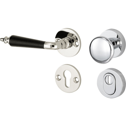 Mi Satori knop/kruk op rozet - SKG Antique ebben glans nikkel / glans chroom links