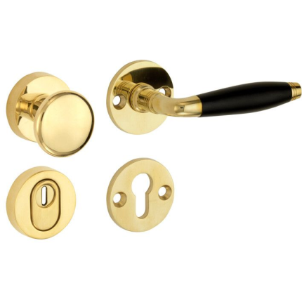 Mi Satori knop/kruk op rozet - SKG Bonton ebben messing ongelakt rechts