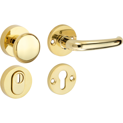 Mi Satori knop/kruk op rozet - SKS Halfsabel messing ongelakt rechts
