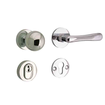 Mi Satori knop/kruk op rozet - SKG Linea glans nikkel / glans chroom rechts