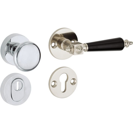 Mi Satori knop/kruk op rozet - SKG Roman glans nikkel bakeliet / glans chroom rechts