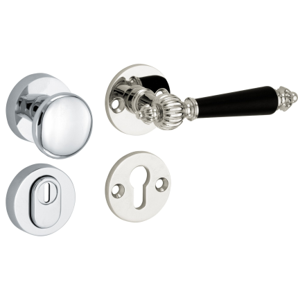 Mi Satori knop/kruk op rozet - SKG Nouveau ebben glans nikkel / glans chroom rechts