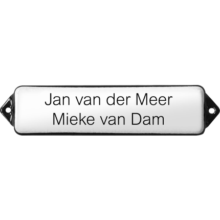 Naamplaat emaille wit, zonder kader, letters Arial, 120x30mm