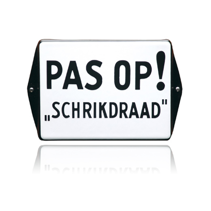 NH-74 emaille veiligheidsbord 'Pas op! Schrikdraad'