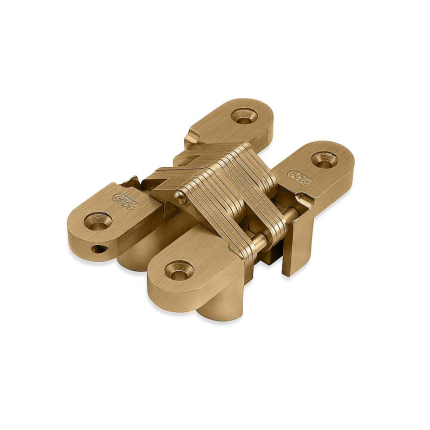 Onzichtbaar scharnier SOSS ronde hoek vermessingd 69,9x15,9 mm, lichte toepassing