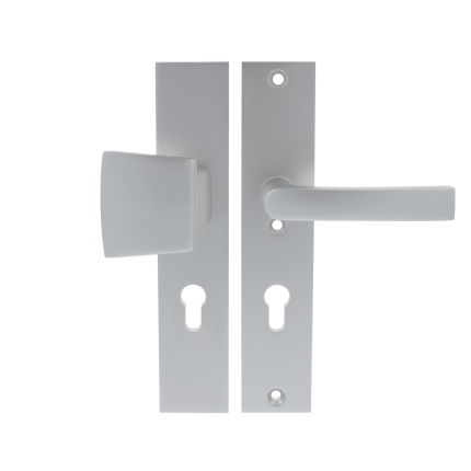 Starx deurkruk en voordeurknop op langschild SKG*** 245x50mm PC72 Aluminium F1