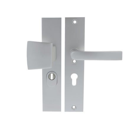 Starx deurkruk en voordeurknop op langschild SKG*** met kerntrekbeveiliging 245x50mm PC55 Aluminium F1