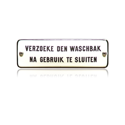 TR-18 emaille trein en tram bord 'Verzoeke den waschbak na gebruik'