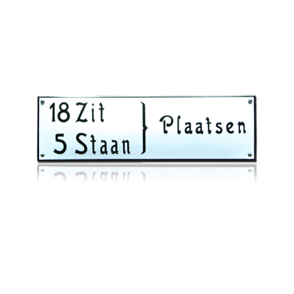 TR-22 emaille trein en tram bord '18 zit 5 staan plaatsen'