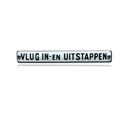 TR-27 emaille trein en tram bord 'vlug-in-en-uitstappen'
