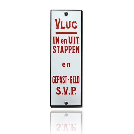 TR-29 emaille trein en tram bord 'gepastgeldrood'