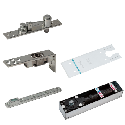 Vloerveer Dorma BTS80 EN4 met instelbare stop, normale steekas, afdekplaat en onder- bovenspeun