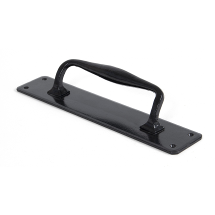 Wardlo deurgreep op schild 318x65mm/ greep 200mm smeedijzer zwart