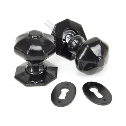 Wardlo deurknop knop 54mm/ rozet 57mm smeedijzer zwart