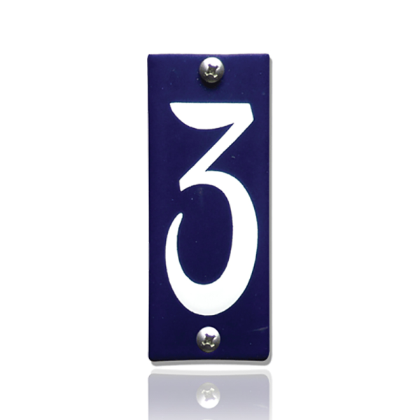 Huisnummer 3 emaille blauw, 40 x 100 mm