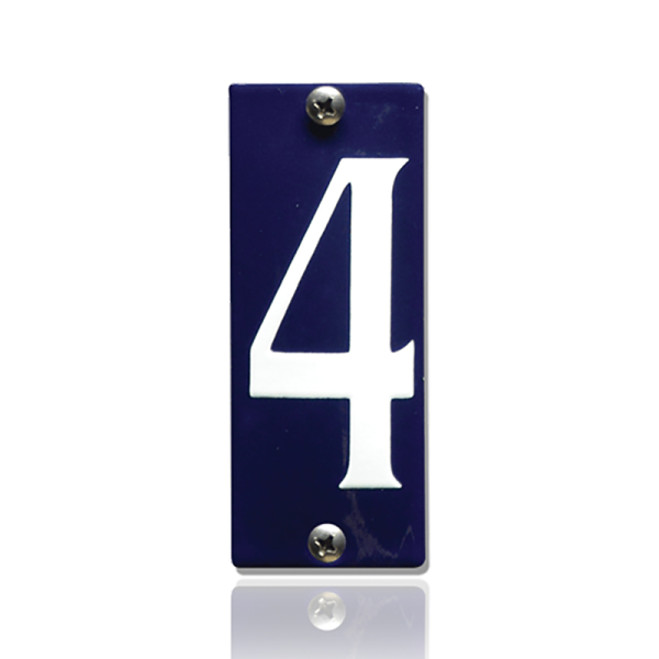 Huisnummer 4 emaille blauw, 40 x 100 mm