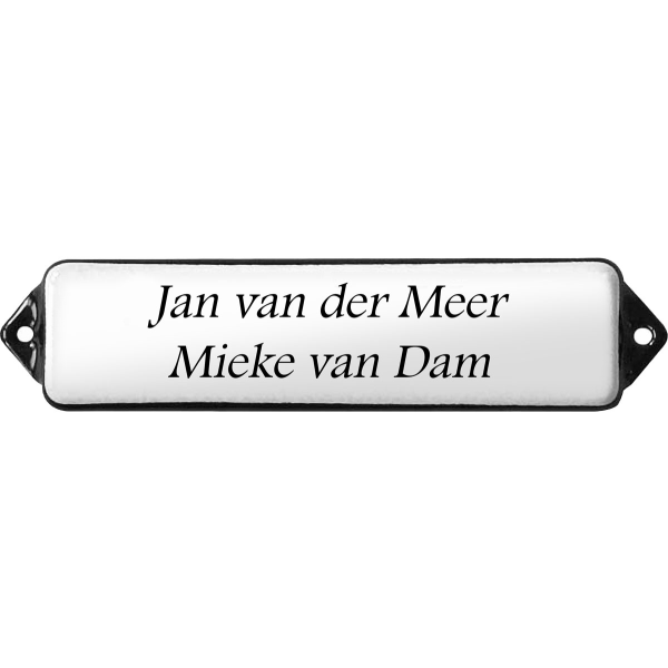 Naamplaat emaille wit, zonder kader, letters Footlight, 100x30mm